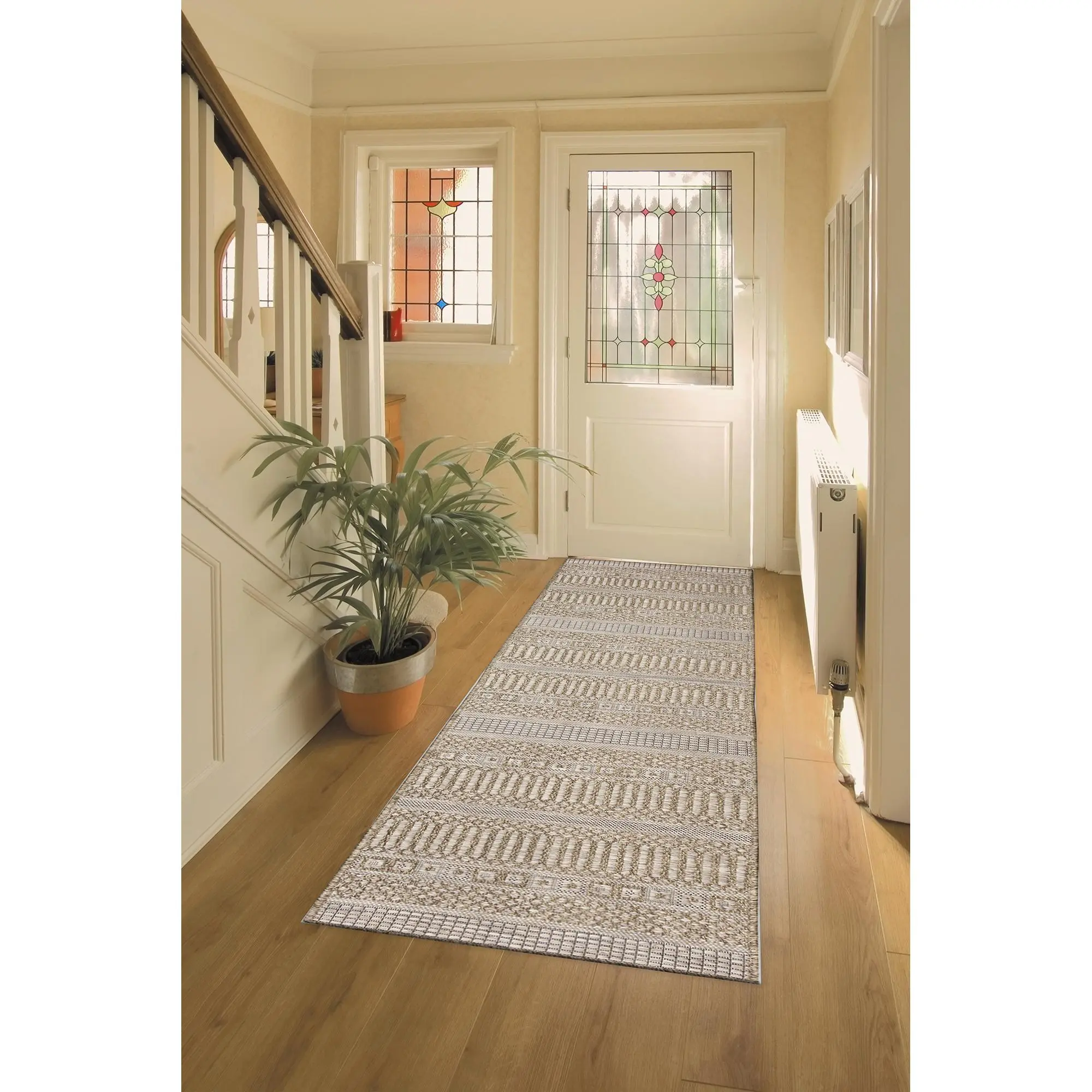 Lush Decor ORLY Power Loomed Polypropylene Low Profile Area Rug - Indoor/Outdoor, Transitional Stripes, Casual Neutral, Textured Design, Entryway Rug, Water Resistant, UV Protected, Patterned Runners, Patterned Area Rug Runners