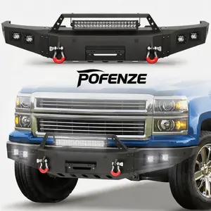 POFENZE-Mestan Front Bumper Fit for 2014-2015 Chevy Silverado 1500 truck, Pickup Truck Bumper Black withWinchPlate, D-ring and Lights car accessories men