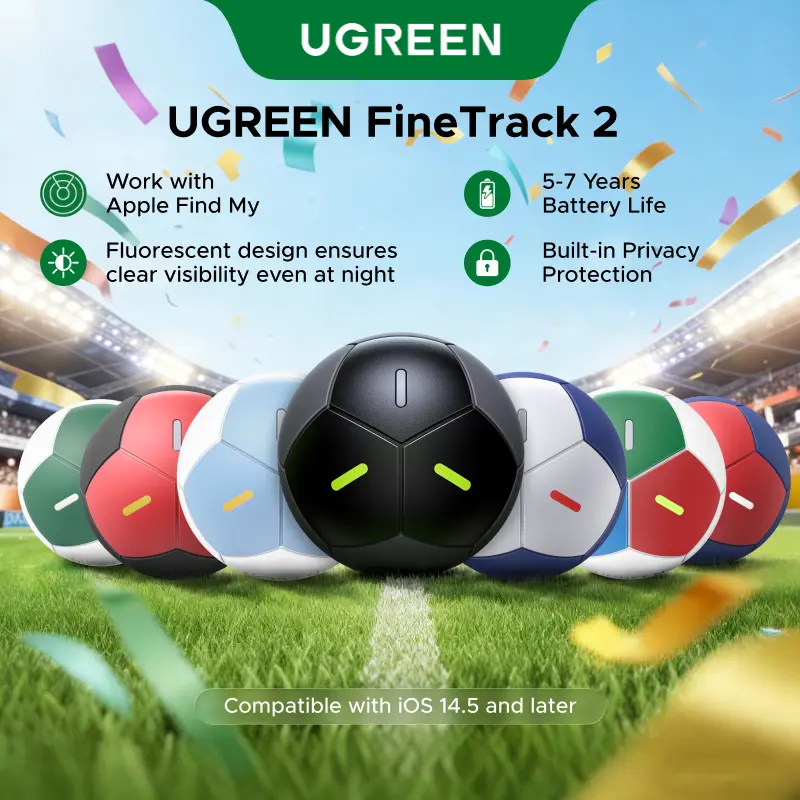 UGREEN FineTrack2 Air Tracker Tags (iOS Only),Soccer-Shaped Key Finder Compatible with Apple Find My,7-Year Battery Life Bluetooth Tracker for Keys, Bags and More summerwins Waterproof Sports Tracking Wireless Tag,Summer Sale tiktokshopbacktoschool