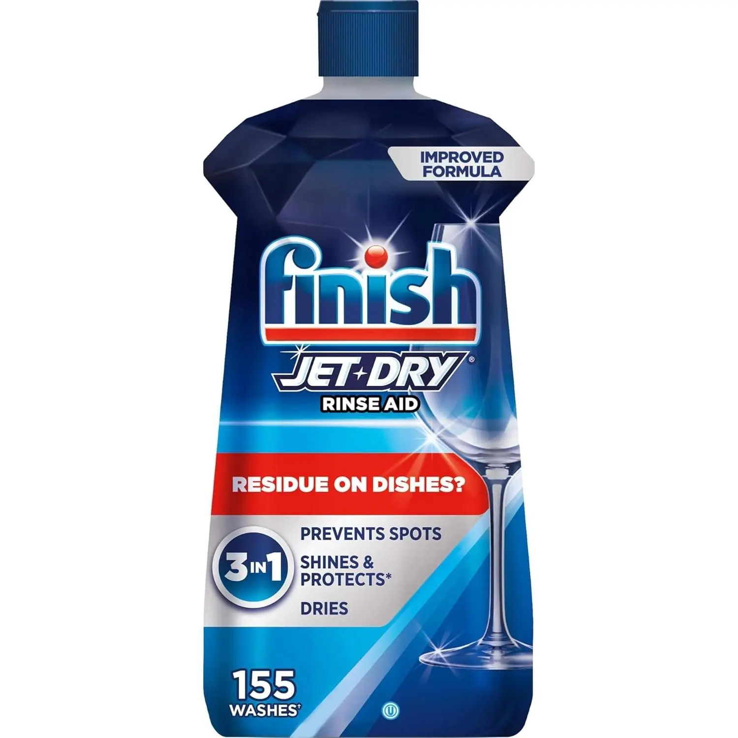 Finish Jet-Dry Liquid Dishwasher Rinse Aid Cleaner, Home Care Supply, Compatible with Dishwasher Detergent, Prevents Spots & Residues, Dries, Shines, Protects, 16 oz, 155 Washes