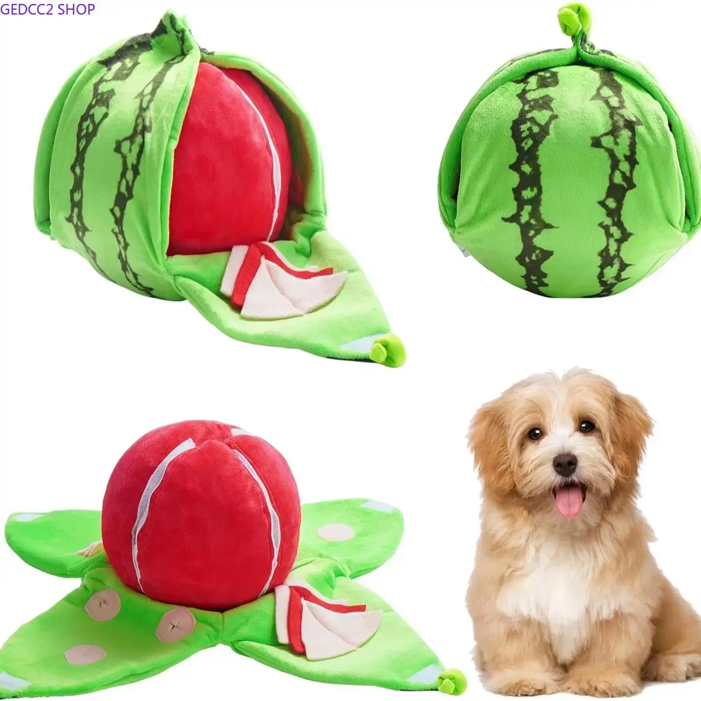 4-in-1 Fruit-Themed Cotton Dog Enrichment Toy Set - Soft Cotton Squeaky Plush Slice, Snuffle Rind Mat, Interactive Hide & Seek Puzzle Treat Toy for Small Dogs, with Anxiety Aid, IQ Training, Chewing Option, Plush Texture, Smell Sense Enhancement, Alleviat