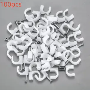 100pcs Round Path Cable Clips with Nails, U-Type Wire Clamps, Choose Size 7-16mm, Durable Cable Fixing Clips for Home and Office Use Installation