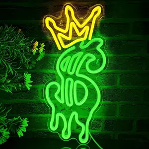 Crown Money Neon Light, Bar Shop Garage Game Room Indoor Party Festival Decor, Graduation Birthday Gift, USB Powered, Adjustable Brightness, 13.8*6.8 Inch, LED Neon Lights