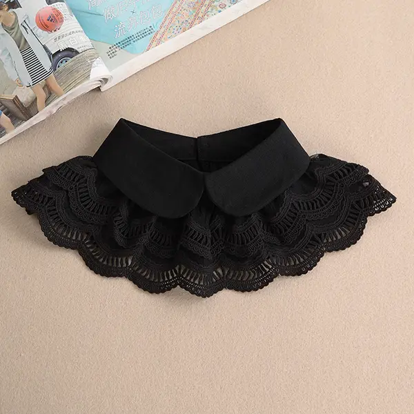 Women Detachable Black Lace Fake Collar, Sweet Peter Pan Collar, Multi-Layer Ruffled Lace Decorative Collar for Sweater Dress Shirts