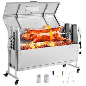 Rotisserie Grill Kit For Outdoor Cooking, 38W Charcoal Spit Roaster With 132 Lbs Capacity, Pig And Lamb Spit System, Wheels, 4-Level Height Adjustment, Stainless Steel Bbq Rotisserie For Camping And Outdoor Parties