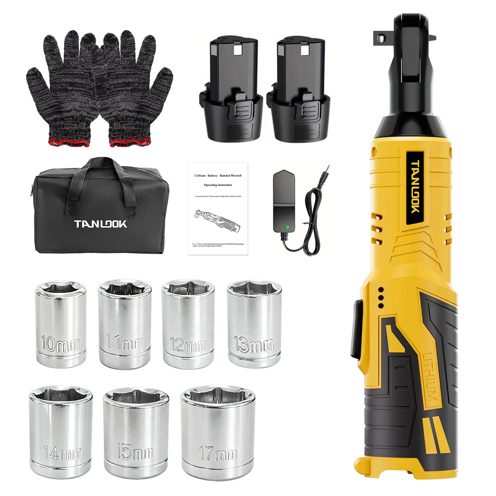 TANLOOK 20V Cordless Electric Ratchet Wrench - 1/2 in Multifunctional High Torque Impact Right Angle Tool, Rechargeable Lithium Ion Batteries with Varied Configurations for DIY Users, Auto Repair