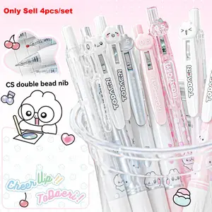 4pcs Rabbit Pen Set, Quick-Dry Push-Button Cs Tip 0.5mm, Student Exam Writing Pens, Ideal for Studying and Testing, Rollerball Pen Set, Character Beaded Pens, Aesthetic Pens