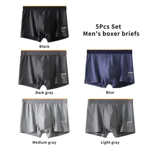 5-Pack Men's Antibacterial Boxers • Striped Milk Silk • Breathable Mid-Rise Athletic Fit