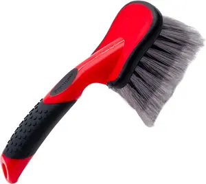 Car Wash Brush, Wheel and Fender Brush, Short Handle Tire Cleaner for Car Detailing, 10 Inch, Red/Black