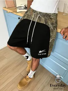 Men's Camouflage Patched 'the Star' High Street Style Shorts, Retro Fitted Casual Floral Pattern, Perfect for Everyday Wear