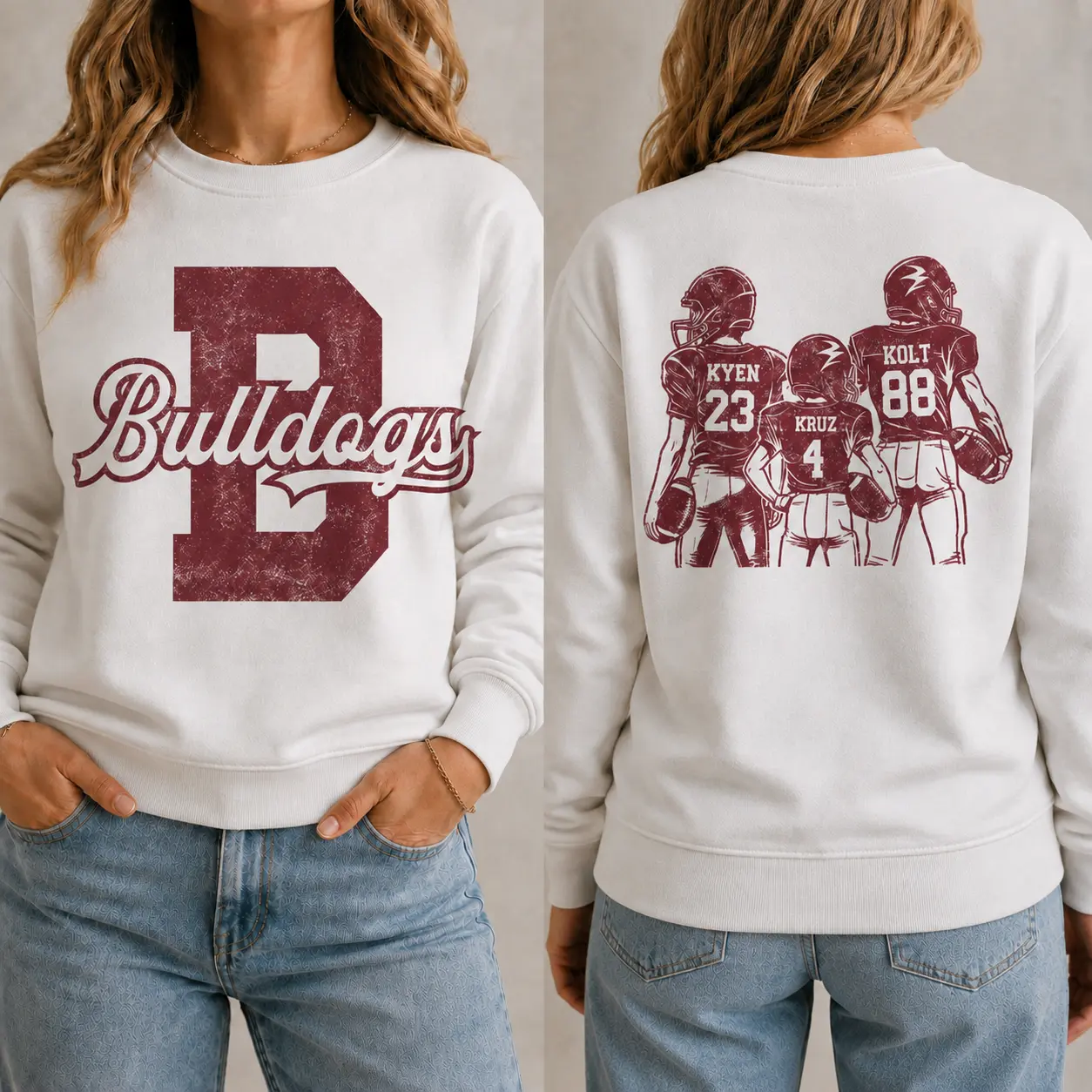 Personalized Bulldogs Football Sweatshirt, Custom Player Name Number Crewneck, Football Mom Team Gift