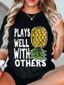 100% Cotton Unisex Swinger Couples Plays Well With Others Upside Down Pineapple T-Shirt