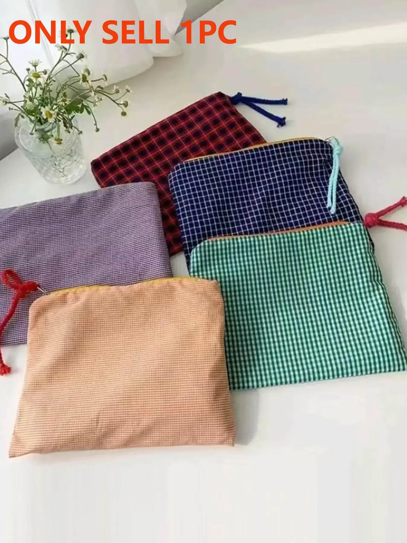 Gingham Pattern Makeup Bag, Large Capacity Cosmetic Storage, Portable Zipper Makeup Organizer Pouch, Travel Storage Bag for Women & Girls, Cosmetic Bags
