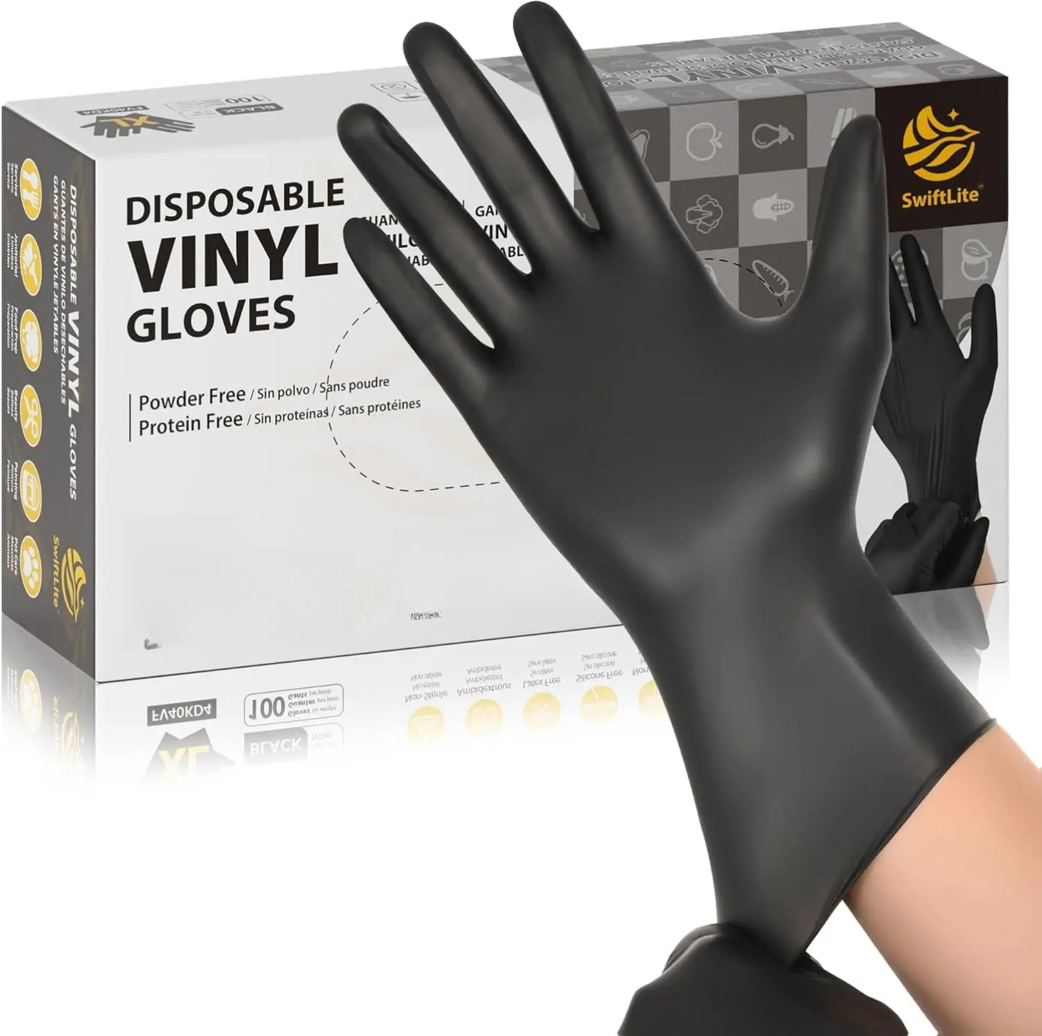 Black Vinyl Gloves Food Grade Disposable Latex Free Powder Free for Cleaning Cooking Food Prep 3 Mil Thick Non-Toxic Material 100/200 Per Box