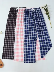 Women's Long Sleep Pajama Pants, Fitted, Plaid Print, Spring Summer Wear, Autumn Winter Comfortable Loungewear, Ladies Nightwear for Home Use