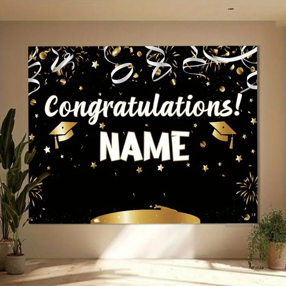 1PC,2D Flat Backdrop Custom Name Graduation Congratulations Backdrop, Graduation Party Celebration Banner, Graduation Ceremony Photo Background, Festival Decoration Supplies