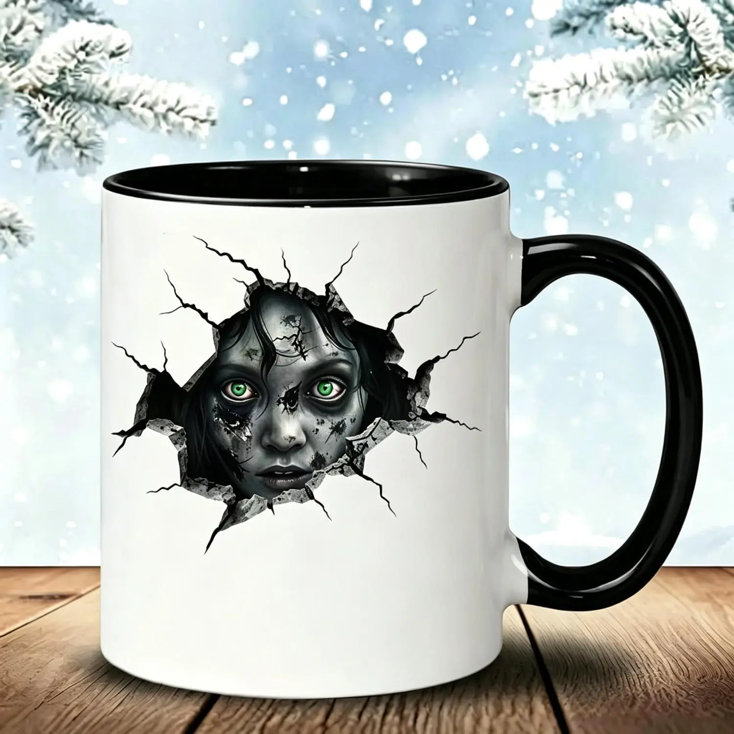 2D for halloween Gift 1pc 11Oz Ceramic Mug Scary Female Figure Breaking Through Cracked Surface Realistic