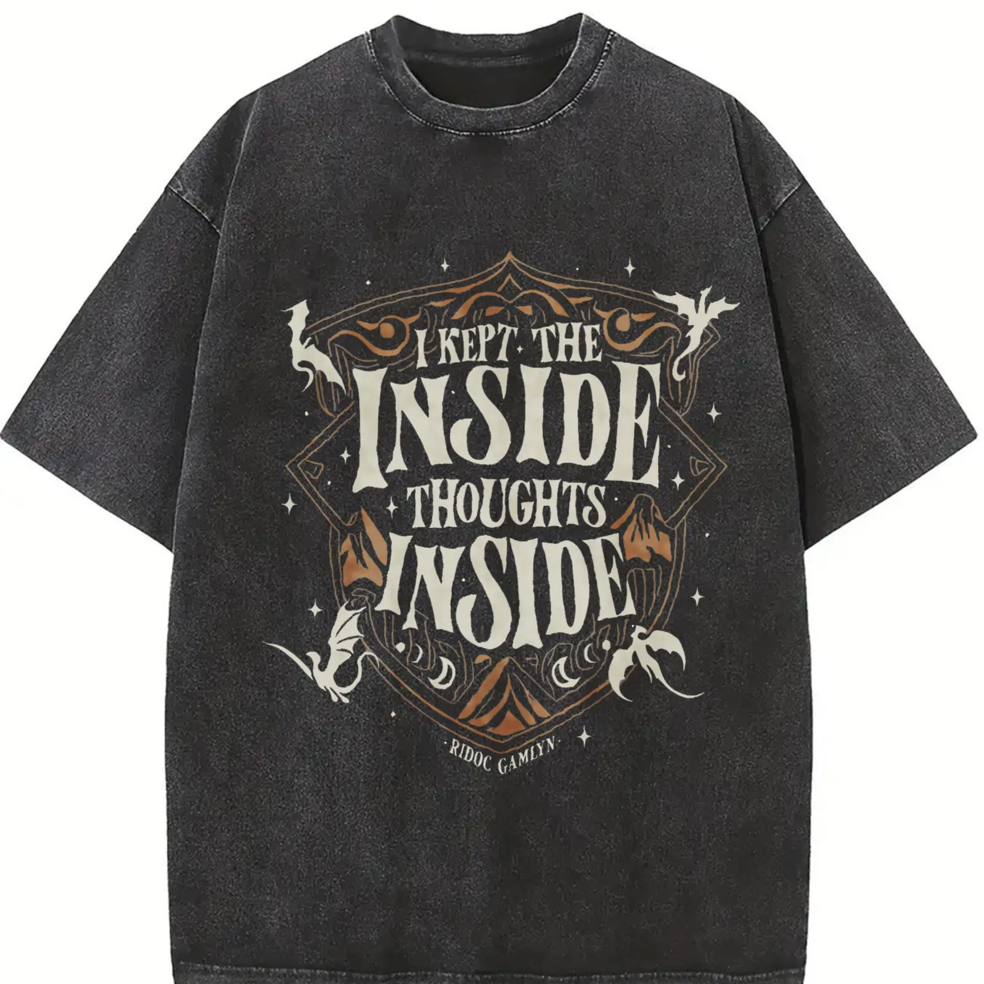 Unisex Graphic Print T-Shirt with "Ridoc Quest Squad" Quote, Shortsleeve Round Neck Cotton Top, Loose Cut Vintage Streetwear for Bookish Fans, Unisex Fit