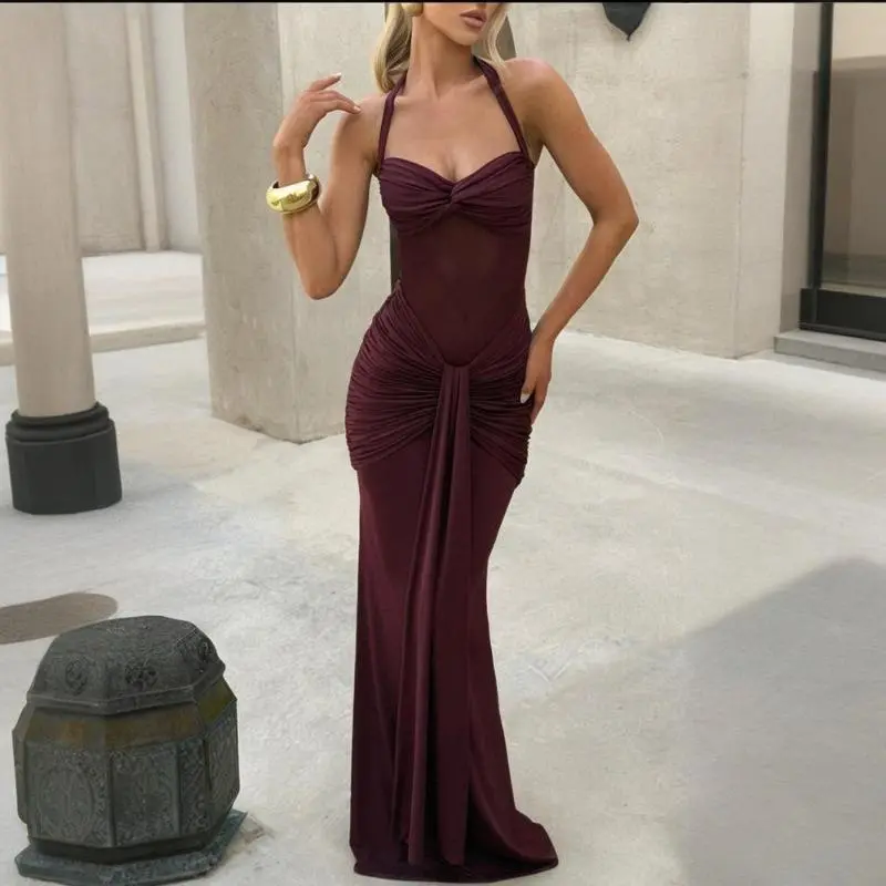 Women's Formal Ruched Fitted High Slit Bodycon Maxi Dress - Spaghetti Strap, Sweetheart Neck, Sleeveless, Minimalist Formal Wear, Elegant Dresses for Women, Party Fit, Affordable Fashion Cocktail Prom Evening Gown