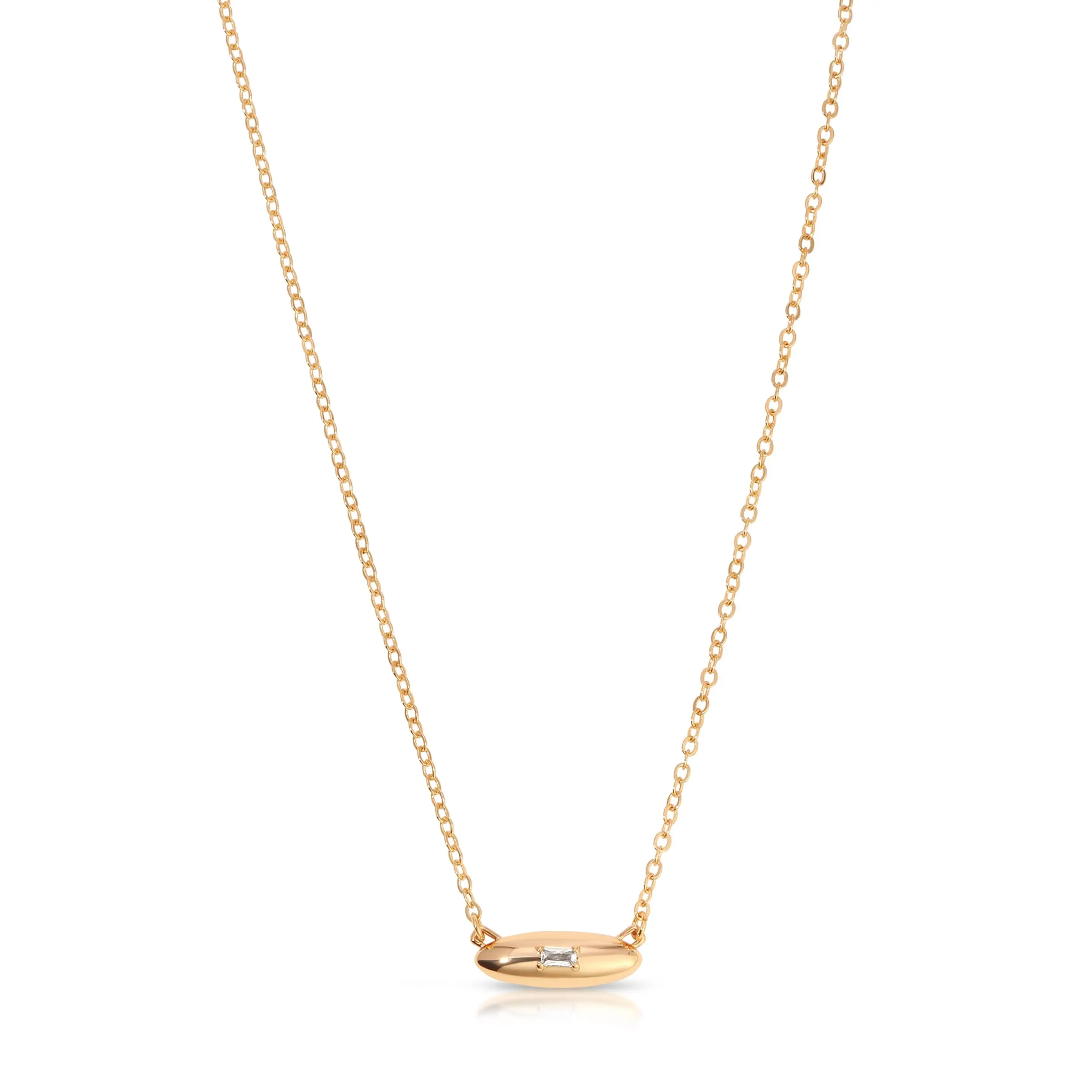 Oval Dome Pendant Necklace Gold Statement Chain Dainty Gold Letter