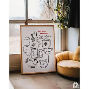 Vintage Nurse Doctor Wall Art Poster - Healthcare Illustration For Nhs - Unique Gift Idea For Medical Professionals