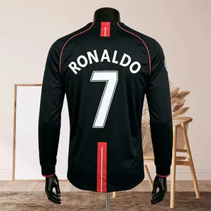 07/08 Away Retro Black No.7 Ronaldo Long Sleeve Soccer jersey