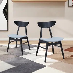 Set of 2 Solid Wood Dining Chairs, Modern Upholstered Kitchen Seating with Ergonomic Back Support for Living Room Restaurant, Black