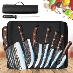 Professional Chef Knife Set, High Carbon Steel with Roll Bag, Butcher Knife Set for Meat Cutting, Handmade HAND FORGED CHEF KNIFE Set ,for Kitchen or Restaurant Best Gift#Summervibes
