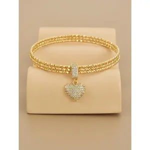 4pcs Gold Rhinestone Heart Bangle Set - Stainless Steel Women's Luxury Bracelets, Crystal Elegance for Prom & Parties