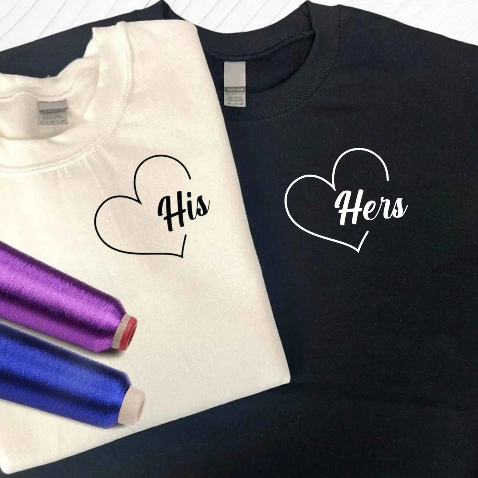 Matching "His" and "Hers" Heart Hoodies – Customizable Couple Sweatshirts