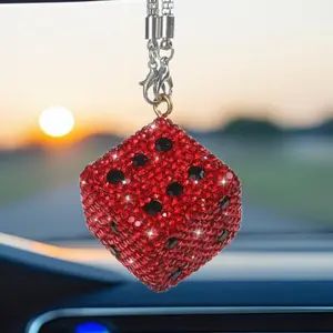Car Diamond Hanging Ornament Dice Rearview Mirror Charm Keychain Interior Accessories, Car Decorative Pendant for Auto Interiors, Car Hanging Decoration