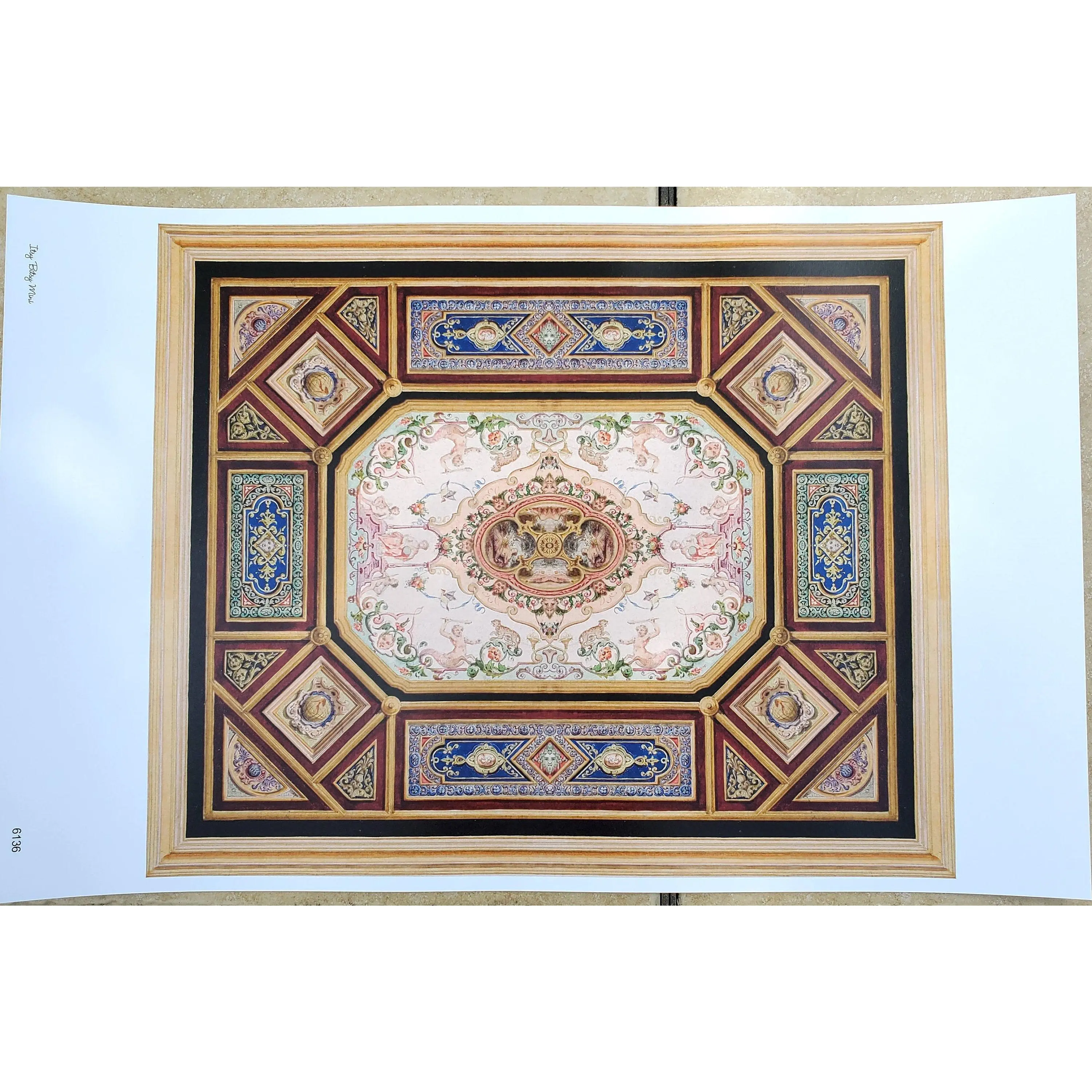 Dollhouse Ceiling Mural Wallpaper Victorian Painted Style 1:12 Scale Itsy Bitsy