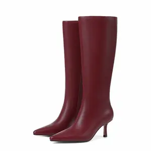 Women’s Leather Knee High Boots Pointed Toe Stiletto Heel Side Zip Slim Fit Casual Formal Party Daily Office Footwear