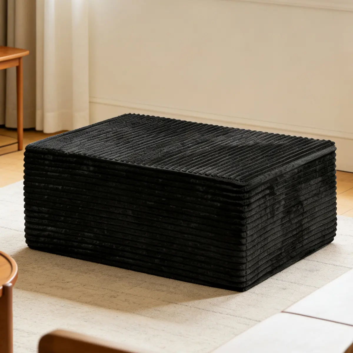Luxury Corduroy Boneless Ottoman Footstool - No-Assembly, Comfortable Flannel Fabric, Ideal for Living Rooms, Bedrooms