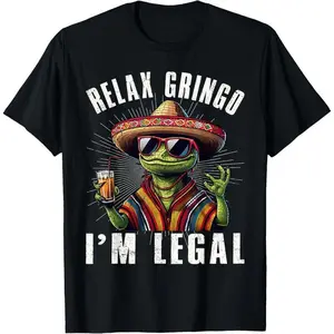 Men's Cotton Short-Sleeve Crew Neck Graphic T-Shirt - Menswear Casual Clothes, Stylish Streetwear Top with "I'm Legal Gringo Mexican Lizard" Funny Print, Summer Vibes