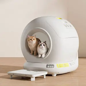 【Limited-time Flash Sale, More Purchases, More Savings. Follow us for coupons】Open Top Automatic Self Cleaning Litter Box for Multiple Cats, Smart Cat Toilet with Safety Sensors, Odor Control, Large Waste Bin & 2 Roll Liners, Cream White