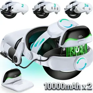 VR Headset Strap for Meta Quest 3S/3/2, 10000 mAhX2 Hot-Swap Batteries and Dock Station for Oculus Head Strap Extend 6-10Hrs,Dual Dial Adjustable Head Strap for Weight Balance&Reduce Pressure
