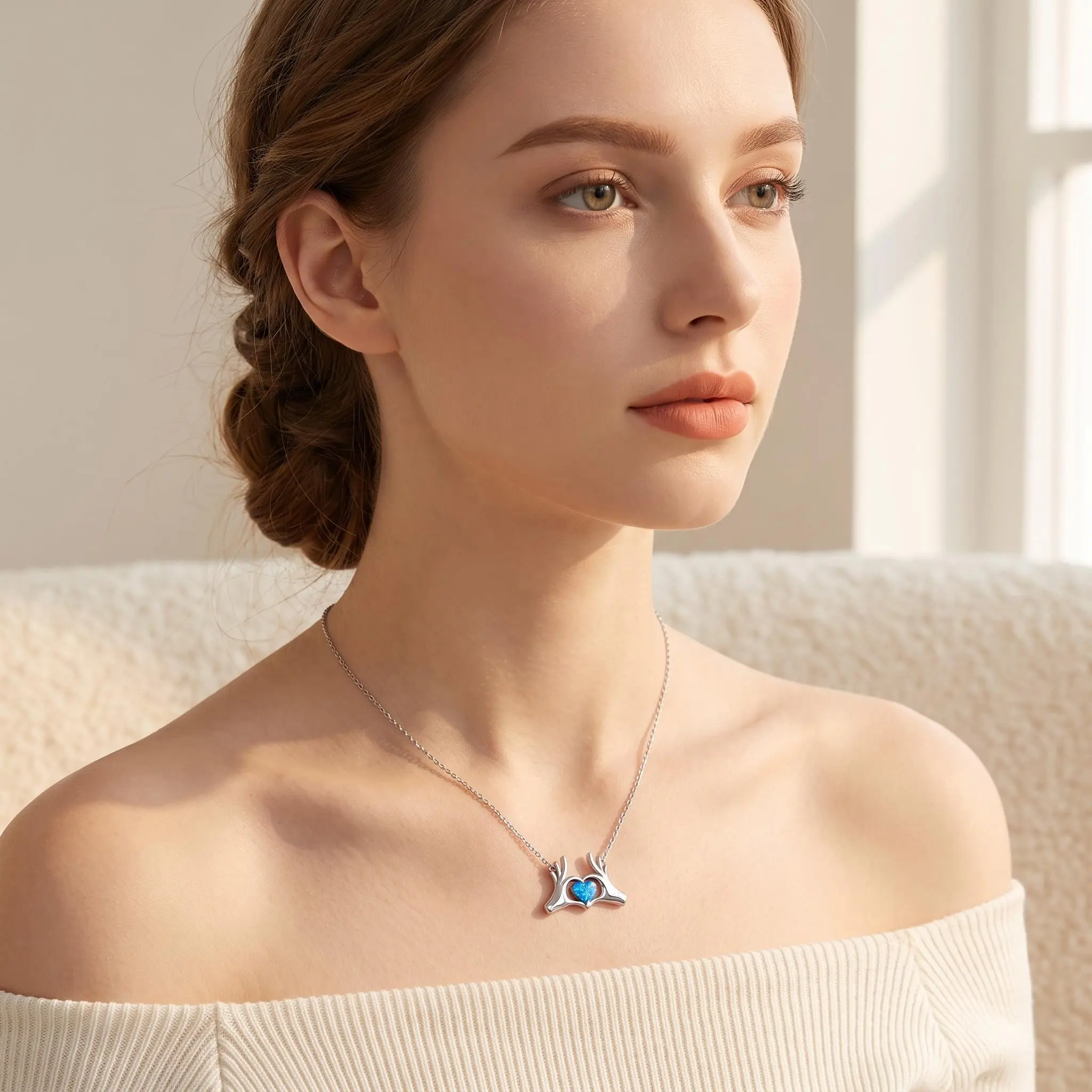 Heart-Shaped Deer Pendant Necklace — Silver Antler Heart Pendant, Romantic Gift — Perfect as a romantic accessory for a loved one and mother, heart necklace, camping essential