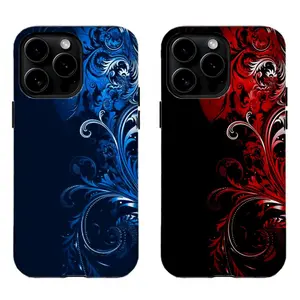 Vintage Floral Swirl Phone Case, Blue/Red Baroque Pattern Protective Cover For iPhone 11 12 13 14 15 16 17 Pro Max For Samsung S26 S25 S24 S23 S22-Gift For Fans/Him/Her Rubber Smartphone