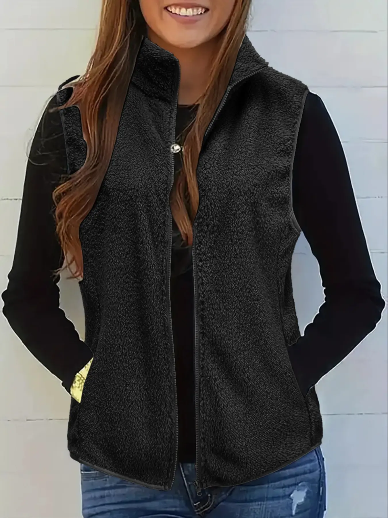 Women's autumn and winter daily casual Basic Fitted vest jacket, zipper thermal jacket Tops Womenswear