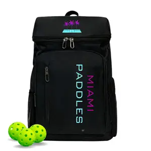 Miami Paddles Oasis Pickleball Backpack - Large Main Storage Area, Durable Oxford Cloth, Lightweight Design, Dedicated Shoe Pocket, Versatile for Pickleball and More - Adjustable Shoulder Straps, Back Strap, Black pickleball gear