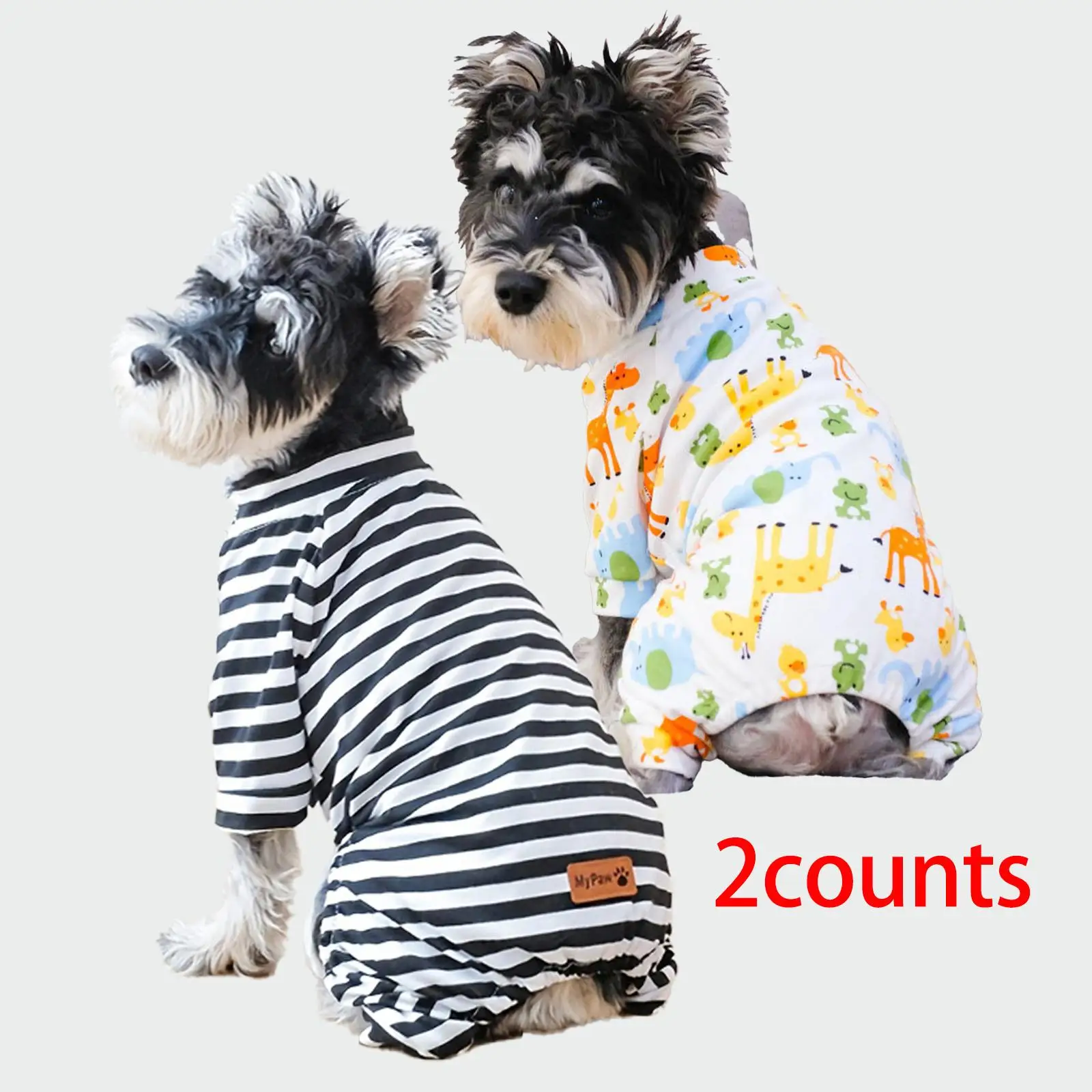 Striped & Cartoon Pattern Pet Clothes, 2 Counts Comfortable Pet Clothes, Soft Clothing for Dogs & Cats, Pet Shirts for Indoor & Outdoor Wear