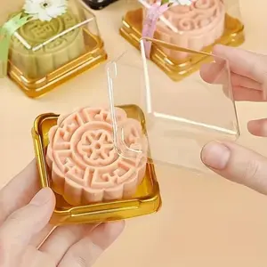 50pcs Transparent Square Cake Box Set, Food-Grade Baking Gift Boxes, Reusable PP Material, Ideal for Pastries, Mooncakes, Chocolates, Cookies