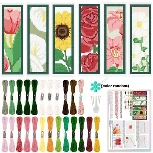 6-Piece Cross Stitch Bookmark Kit, Floral Theme Handmade Set with Sunflower Daisy Rose Patterns, Beginner-Friendly Sewing Supplies