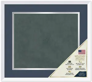 CustomPictureFrames.com Solid Wood Military Shadowbox - Deep Navy and Silver Mat - Compact - Multiple Frame Colors - Medals Ribbons Insignia Made in the USA