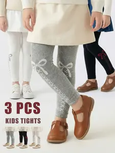 Girls' Pantyhose Tights Set of 3, Casual Slim Fit, Medium Thickness, Suitable for Spring & Fall, Comfortable and Simple Style