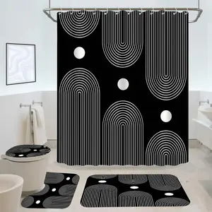 1/4pcs Geometric Pattern Shower Curtain Set, Shower Essentials, including shower curtain, toilet seat cover, rectangular mat, and U-shaped mat, perfect for bathroom décor, beautifying the space. Comes with 12 shower curtain hooks.