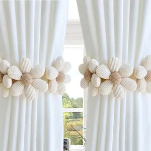 Sunflower Design Curtain Tieback, 2 Counts Cute Flower Design Curtain Holdback, Window Curtain Tieback for Home Living Room Bedroom Decor, Window Decorations Supplies, Interior Decoration Accessories, Curtain Tie Backs For Curtains