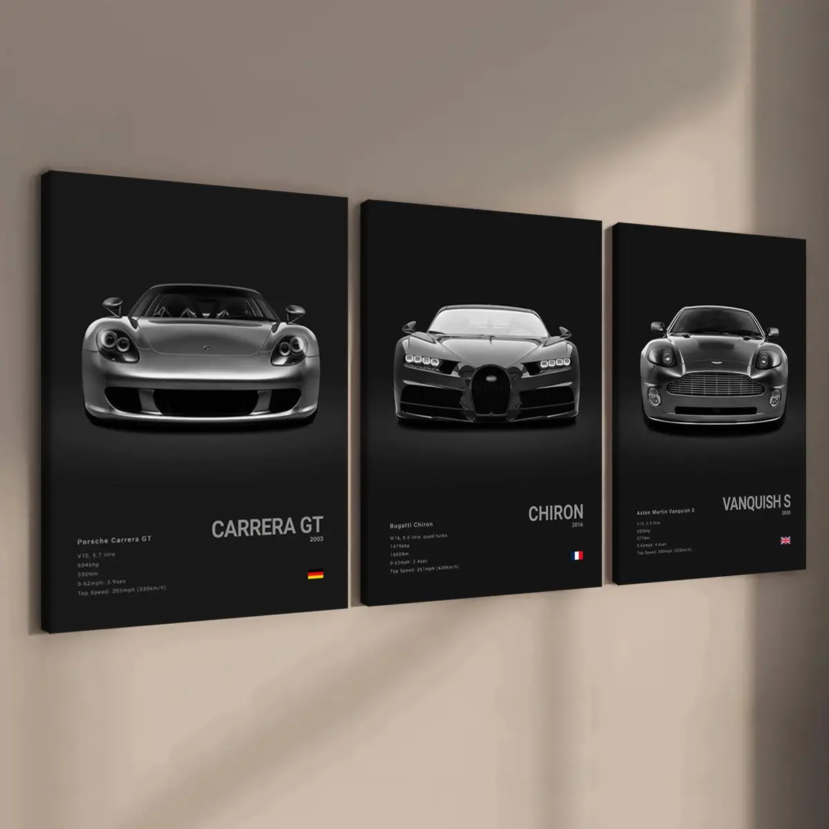 3-count wooden frame canvas, exquisite Artistic supercar art poster, cool male bedroom car decoration pattern, car collector, suitable for living room, corridor, office, home wall decoration, Modern Home Decor, ideal gift