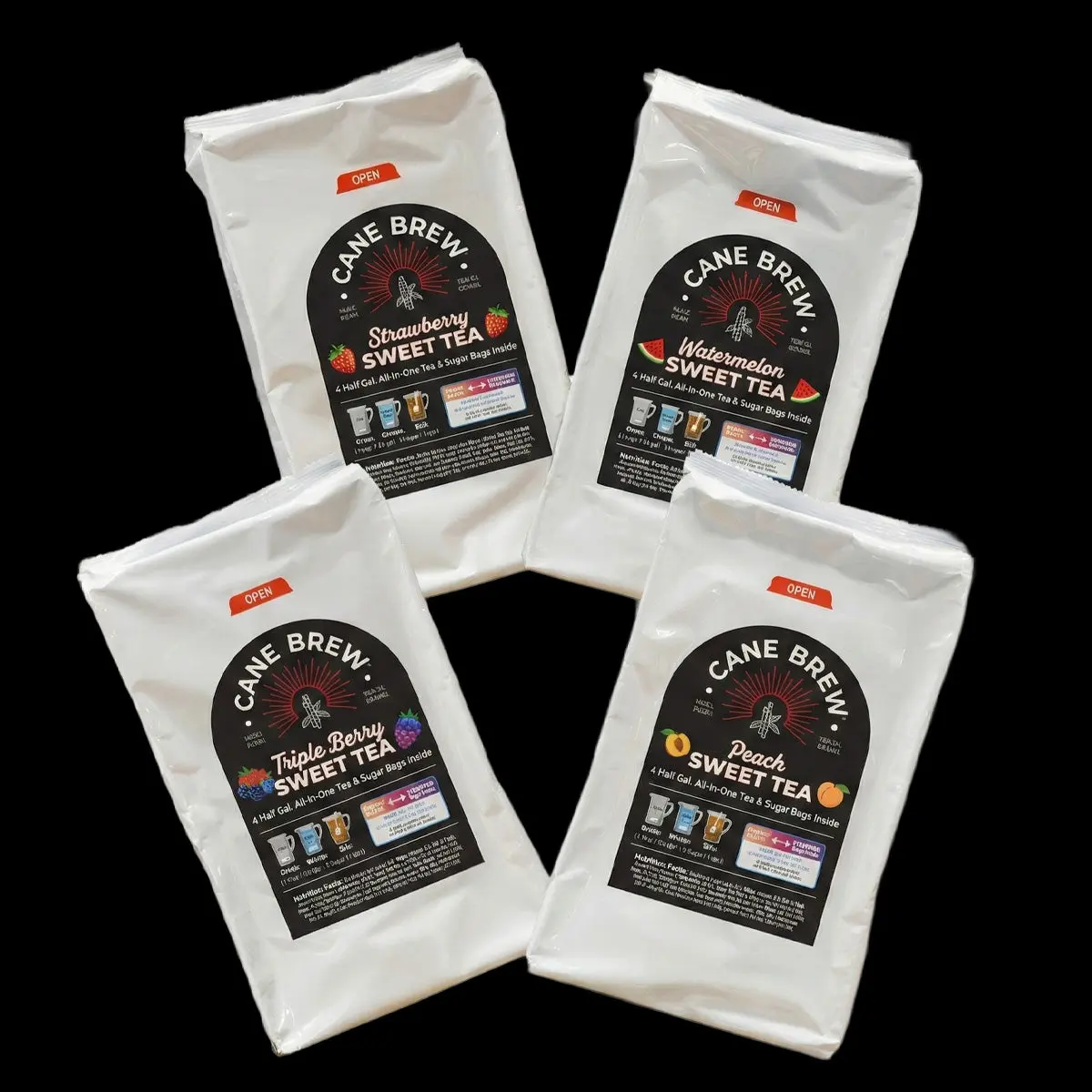 Cane Brew Sweet Tea Variety Pack - 4 Flavors, 16 Half-Gallon Tea & Sugar Bags - Gluten Free - Non-Returnable